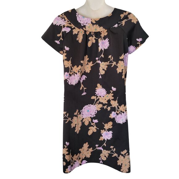 Hawaiiana Floral Black Purple Muu Muu Lightweight House Dress Tropical Cruise Va - Picture 3 of 5